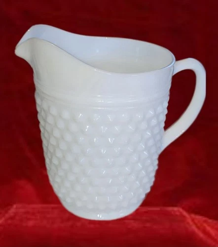 Vintage Anchor Hocking Hobnail Milk Glass Pitcher – 65 oz – 8" Tall – White Opal