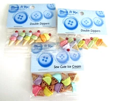 Dress It Up Ice Cream Cone Buttons Jesse James Double Dippers & Sew Cute 3 Packs