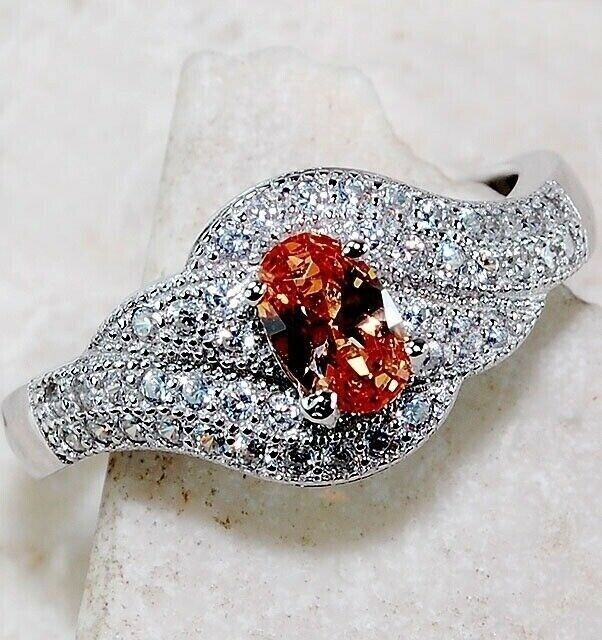 1CT  Padparadscha 925 Sterling Silver Ring Sz 7 U3-4
