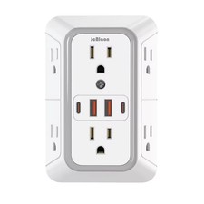 6 Outlet Extender Surge Protector Multi Plug Wall Adapter USB Charger Ports with