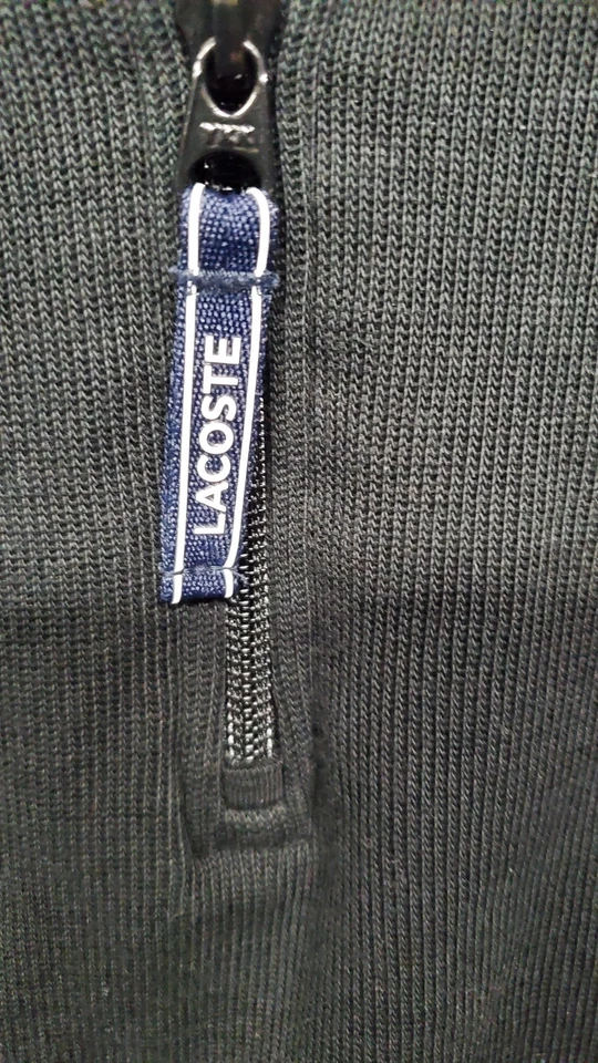 Lacoste 1/4 Zip Pullover Sweatshirt Mens M Pockets Black 100% Cotton MINT - Image 3 of 4