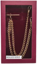 Jean Pierre Rolled Gold Double Albert T Bar Pocket Watch Chain (alb004)
