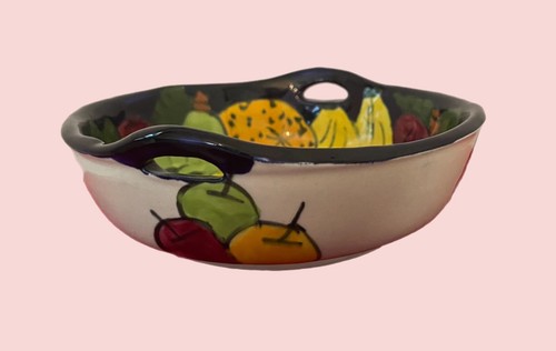 Talavera Mexican Pottery Small Dish w Handles Signed Lead Free - 6.5" dia. - Picture 1 of 7