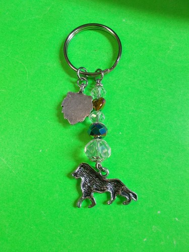 CUTE LION CHARMS ON A CRYSTAL BEAD KEY RING - HEMATITE / CLEAR # 45 K - Picture 5 of 9