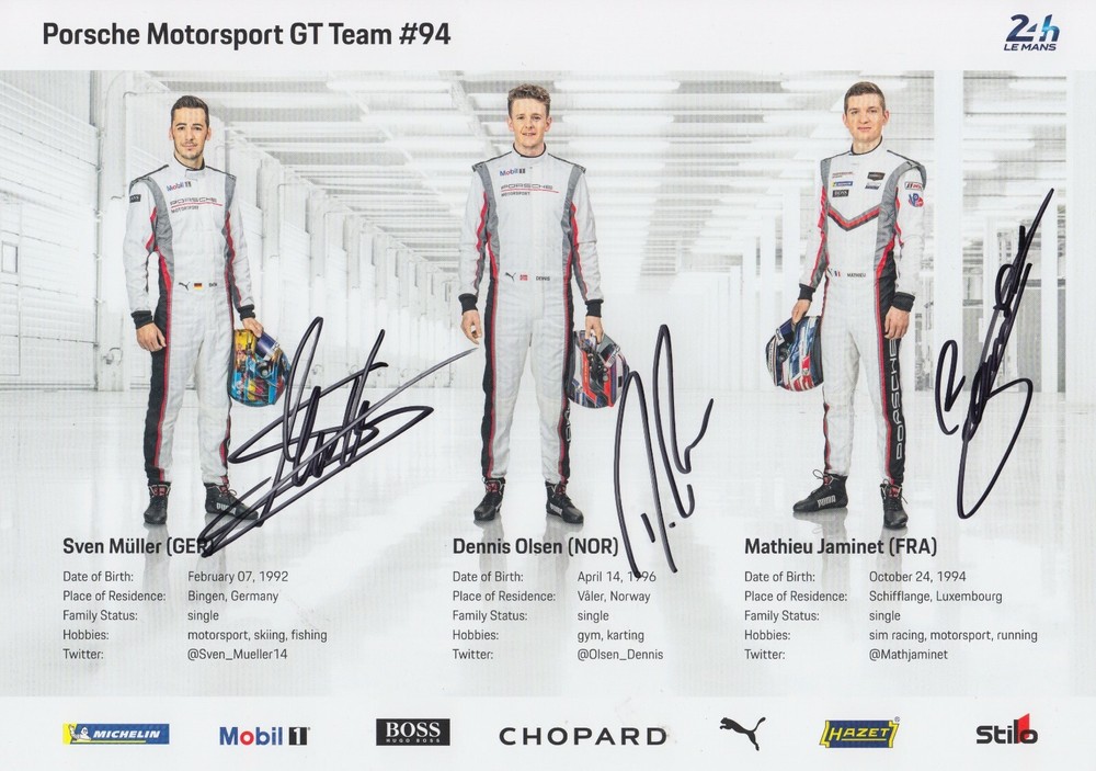 Muller Jaminet Olsen Autographed 2019 Porsche 911 Le Mans Racing Promo Card