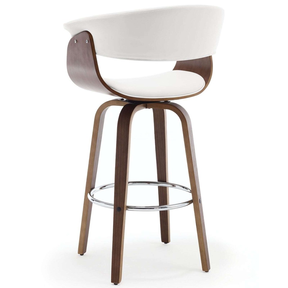 26"/29" Faux Leather Swivel Bar Stools, Wood Counter Stool Pure White