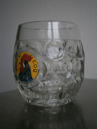 Jarra Cerveza De Gallo Burdeos Cristal Publicidad 1/2L Comercio Alcohol Antiguo - Picture 10 of 12