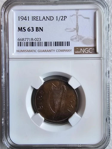 Ireland 1/2 Penny 1941 NGC MS 63 BN