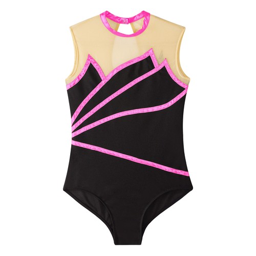 Kids Girl's Rompers Mesh Dance Leotards Striped Jumpsuit Performance Bodysuit - Picture 23 of 66