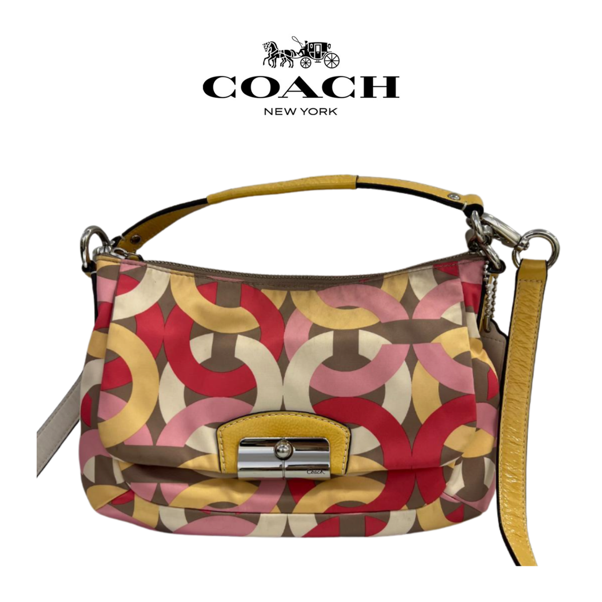 Coach 2way Bag Shoulder Bag Op Art Multicolor Cotton F22743 Coach 2way Bag Shoulder Bag Op Art Multicolor Cotton F22743