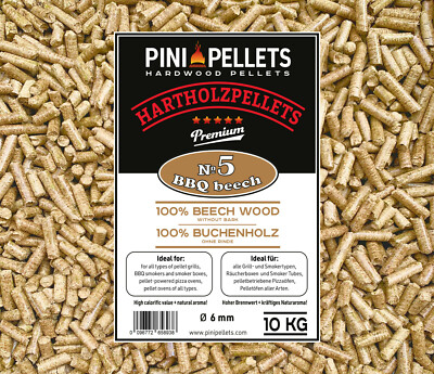PINI Hartholzpellets   5 Buche 10Kg BBQ Grillpellets zum Grillen Räuchern Smoken