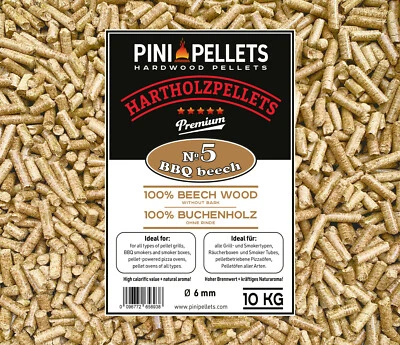 PINI Hartholzpellets № 5 Buche 10Kg BBQ Grillpellets zum Grillen Räuchern Smoken