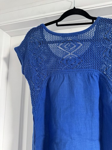Comptoir Des Cotonniers Size M 100% Cotton Blue Short Sleeve Crochet Dress Frock - Picture 12 of 17