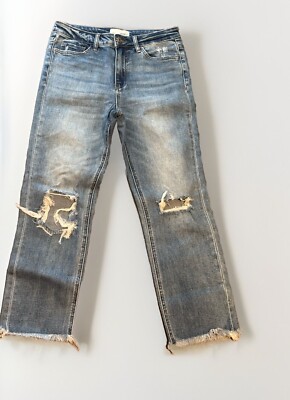 Vervet Jeans Flying Monkey Stretch Distressed Light Wash Denim Raw 29x25 Crop