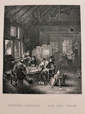 ADRIAN VAN OSTADE DUTCH VILLAGE TAVERN 1872 ANTIQUE STEEL ENGRAVING ENGRAVING