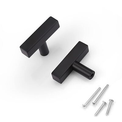 KNOBWELL 10 Pack Single Hole 2" Length Stainless Steel Cabinet Knobs, Matte Black Drawer Pulls Drawer Knobs, Cabinet Knobs and P