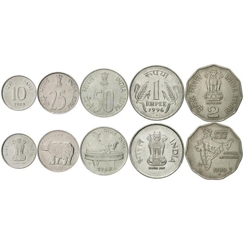 India | 5 Coin Set | 10 25 50 Paise 1 Rupee 2 Rupees | 1988 - 2007 - Picture 2 of 2