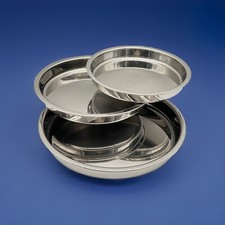 AMC 3er set Edelstahl Tablett Rund, Servierplatte Buffet Platte Tepsi Backblech