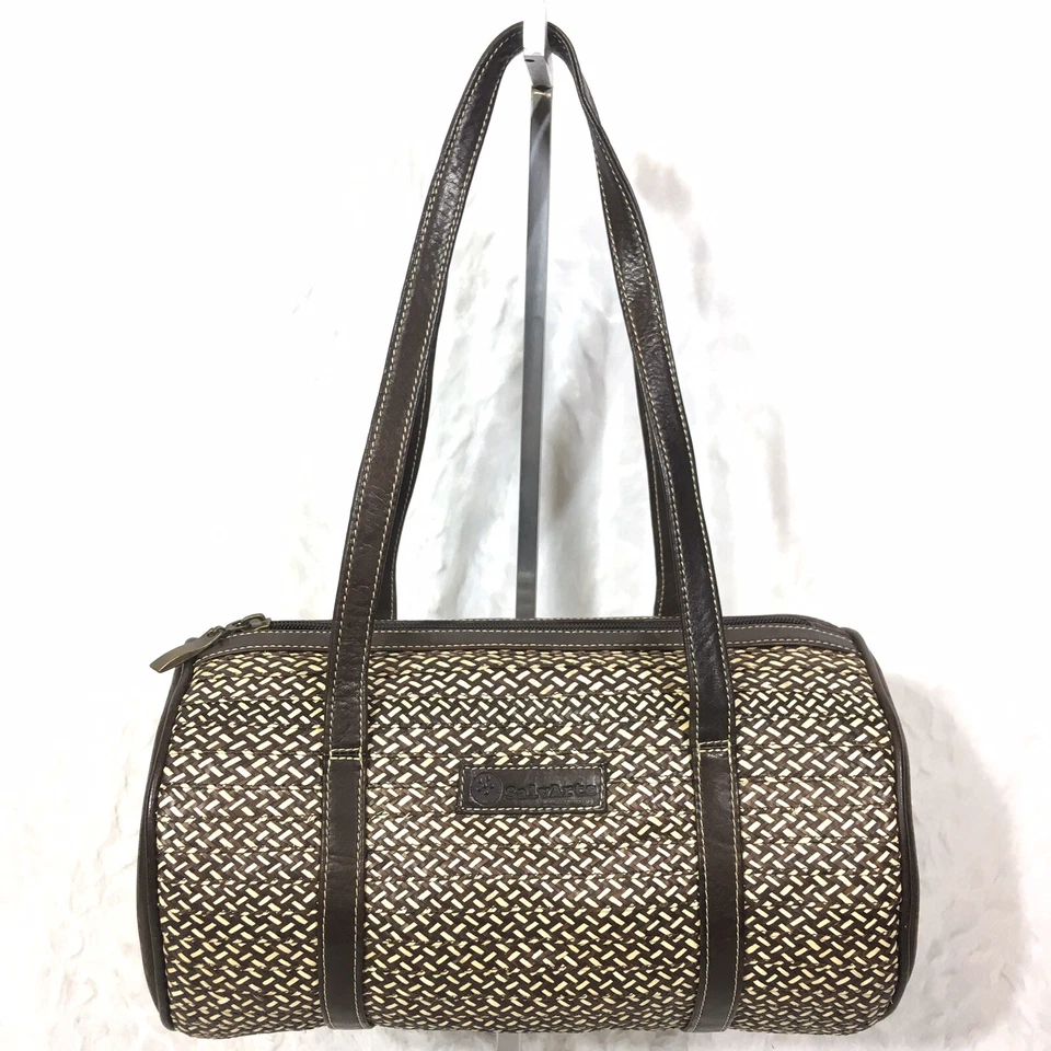 Salvarte Round Handbag Woven Straw Mini Duffle Brown Purse - Image 3 of 4