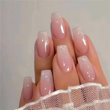 Pink Press On Nails Medium Coffin Fake Nails Glossy Acrylic Medium Style-Z3Z12