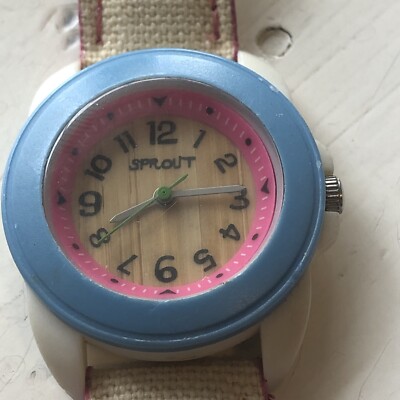 Sprout Watch White Case Pink Organic Band Green Bezel Easy Read