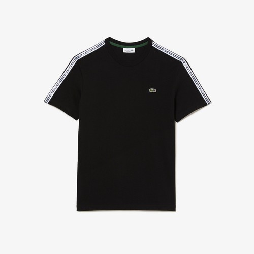 Camiseta negra a rayas con logotipo ajustado Lacoste Reguer para hombre TH5071 031
