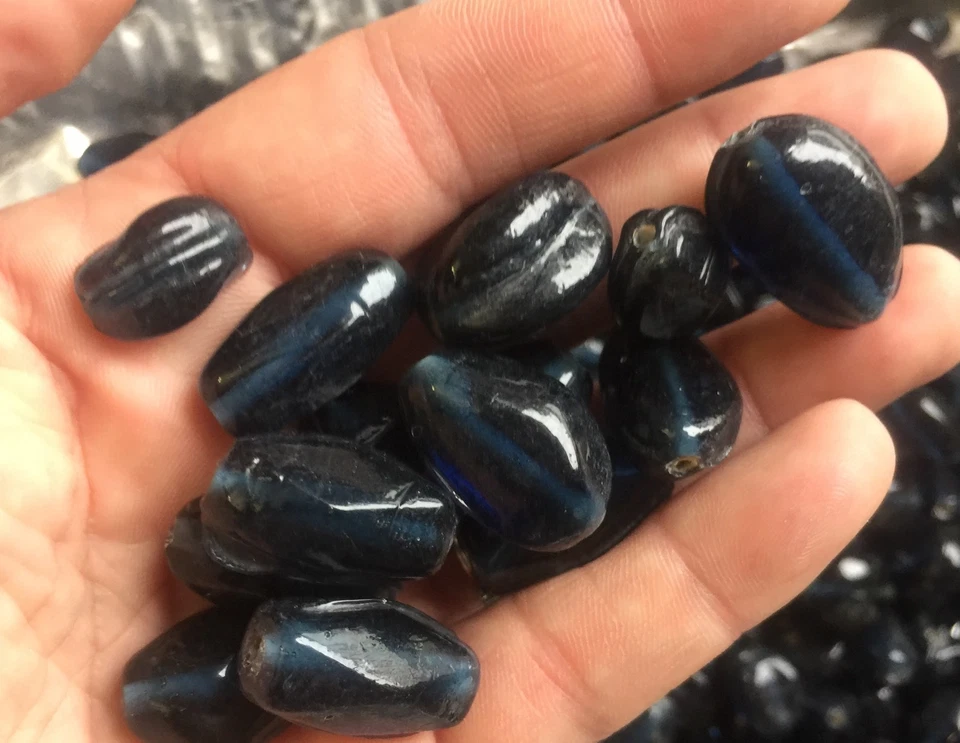 Lote de cuentas gruesas de fiesta vintage importadas de comercio de vidrio cachemir profundo azul mezcla forma Foto 4 de 4