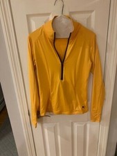 Pink sweatshirt pullover quarter zip yellow- thumb holes - front zip pockets 