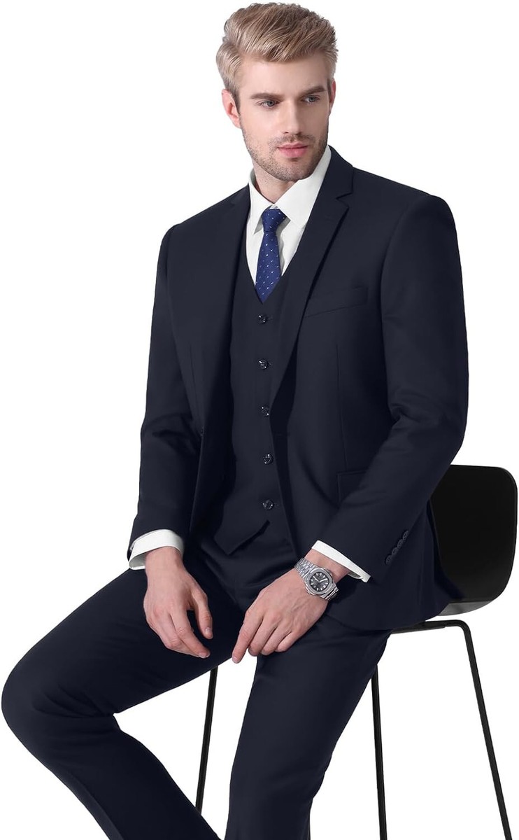 NEW MEN'S NAVY BLUE 3 PC SUIT SIZE MEDIUM 40R JACKET, PANTS