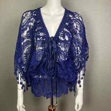 Vanita Rosa Poncho Medium L French Lace Floral Sheer dress coverup blue Resort