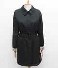 Authentic Women's BURBERRY BRIT Black Trench Coat Long Nova Check Lined fits S