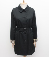 Authentic Women's BURBERRY BRIT Black Trench Coat Long Nova Check Lined fits S