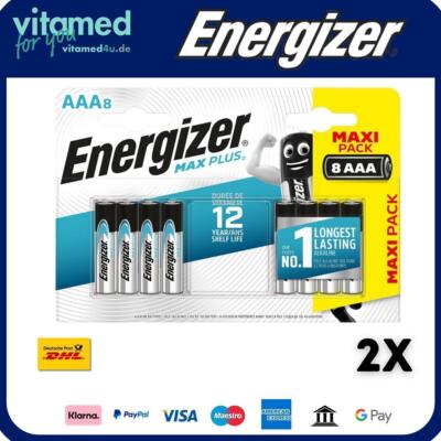 2x Energizer Max Plus AAA Micro LR03 Alkaline 1,5V Batterie 8er Blister