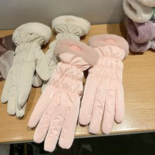 Women Winter Full Finger Glossy Mittens Thickened Plush Down Cotton Skiing Glove