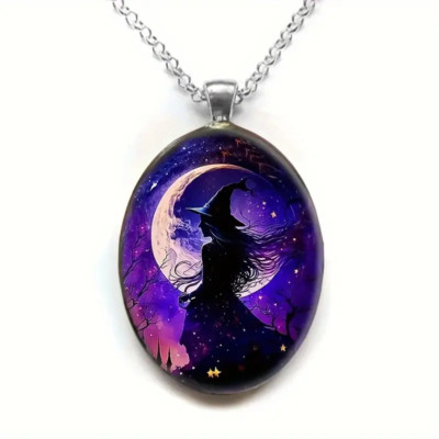 Witch Flowing Oval Jewelry Vintage Silvery Magical Gothic Pendant Necklace