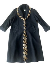 Rare Komitor Magnificent Women's Long Coat 16w Black Wool With Faux Fur Unique!