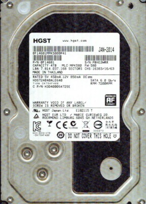 PCパーツ Hitachi hds724040ale640?P/N : 0?F14681?MLC : mpk580?4?TB HDS724040ALE640, 0F14681, MPK580, HGST SATA 4TB | eBay
