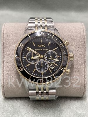 NEW MICHAEL KORS BAYVILLE SILVER GOLD BLACK CHRONO MEN'S MK8872