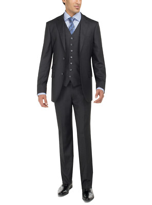 Luciano Natazzi Mens Two Button 3 Piece Vested Suit Set Birds Eye Modern