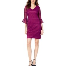 ALFANI NEW Women's Lace 3/4 Bell-sleeve V Neck Sheath Dress TEDO