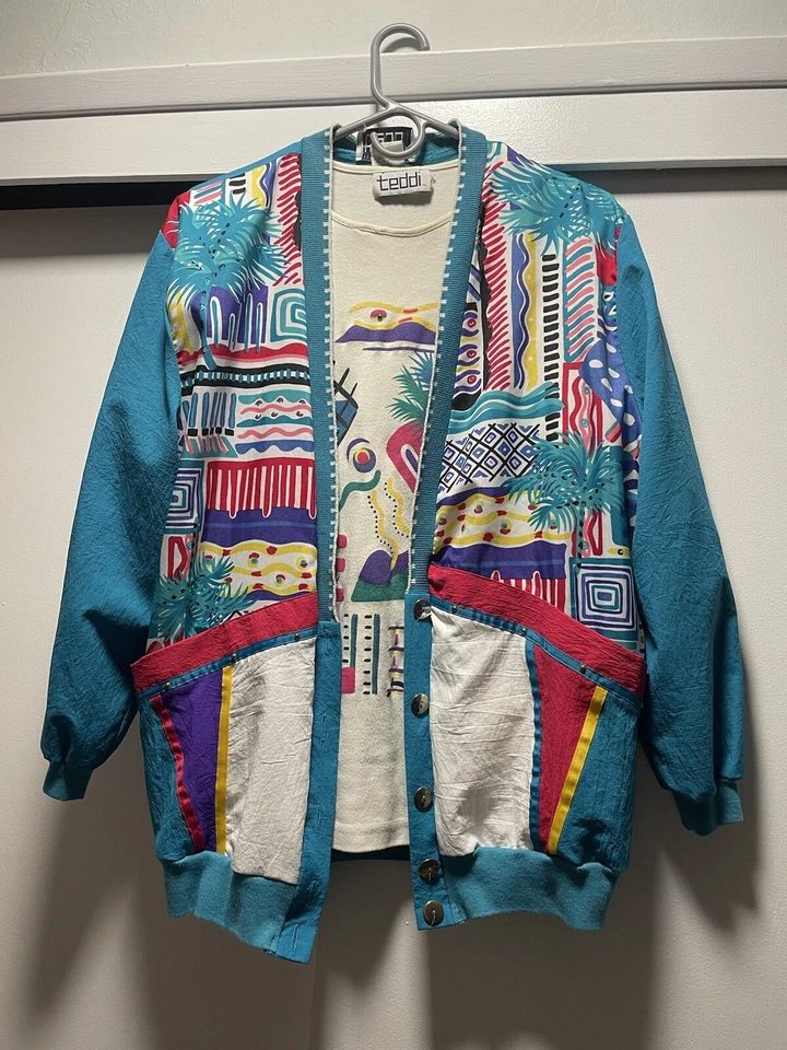 复古 Teddi 全套服装套装 80 年代 20 世纪 80 年代复古风衣裤子和衬衫  — 第 2/4 张图片