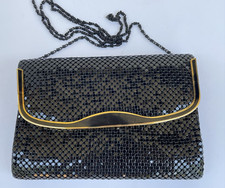 Black Metal Mesh Shoulder Bag Enamel Crossbody Clutch Purse Chain Strap 6X9"