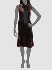 $225 Ralph Lauren Women's Red Sleevless Print Tie Neck Velvet Dress Size 6