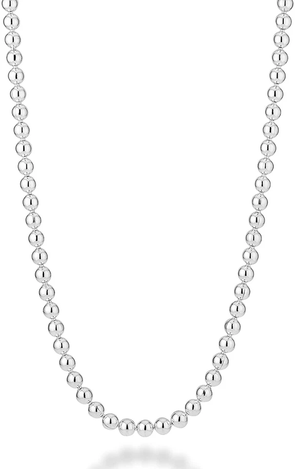Collar de cadena de plata esterlina con cuentas lisas de bola gruesa de 3,5 mm para hombre y mujer Foto 2 de 2