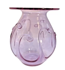 BRUCE COBB Lily Pad Art Blown Glass VASE Arts & Crafts PINK LILAC 5.6"  ~Signed
