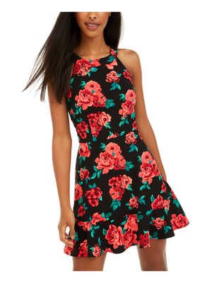 BCX DRESS Womens Black Sleeveless Halter Mini Fit + Flare Dress 1