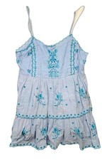 Urban Outfitters Baby Doll Mini Dress Light Blue Embroidered Size S