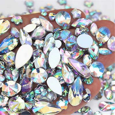 Mixed 1440Pcs 3Mm-10Mm Crystal Gems AB Colorful Rhinestones for Crafting, Flatba
