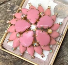 Vintage BROOCH PIN Rhinestone Dome PINK MILK GLASS Austrian Crystals