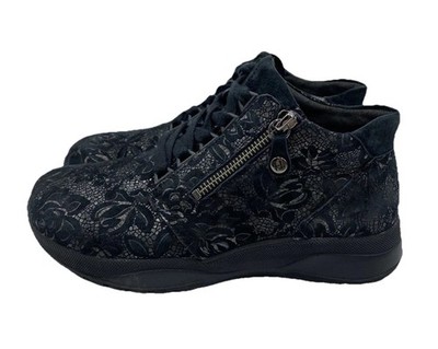 Helvesko Damen Bequemschuh Gr. 38 Schwarz Blumenmotiv Freizeit Guter Zustand